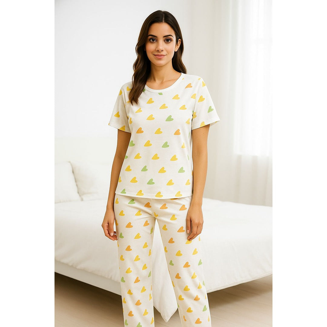 Soft Jersey Heart Print Night Suit