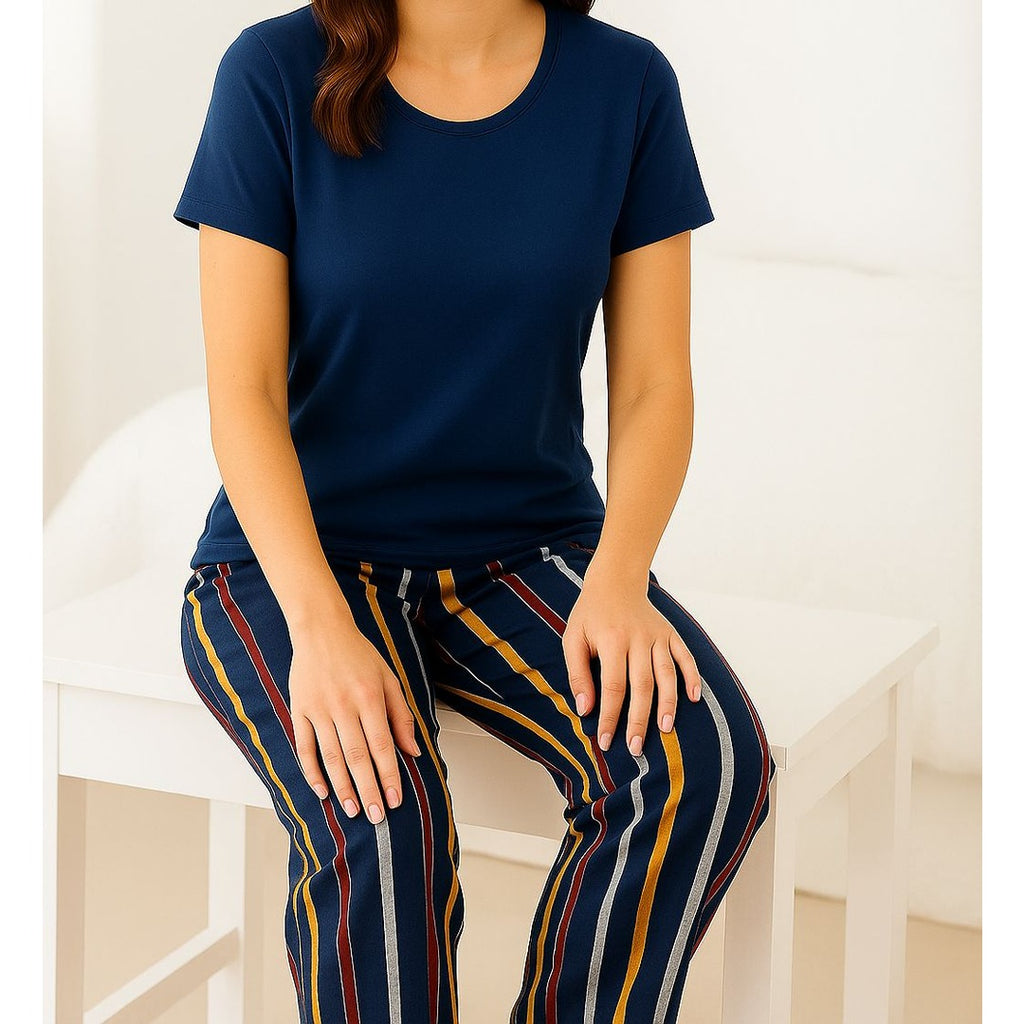 Women’s Jersey Night Suit – Printed Top & Pajama Set (Multiple Designs Available) – Soft Stretchable Fabric