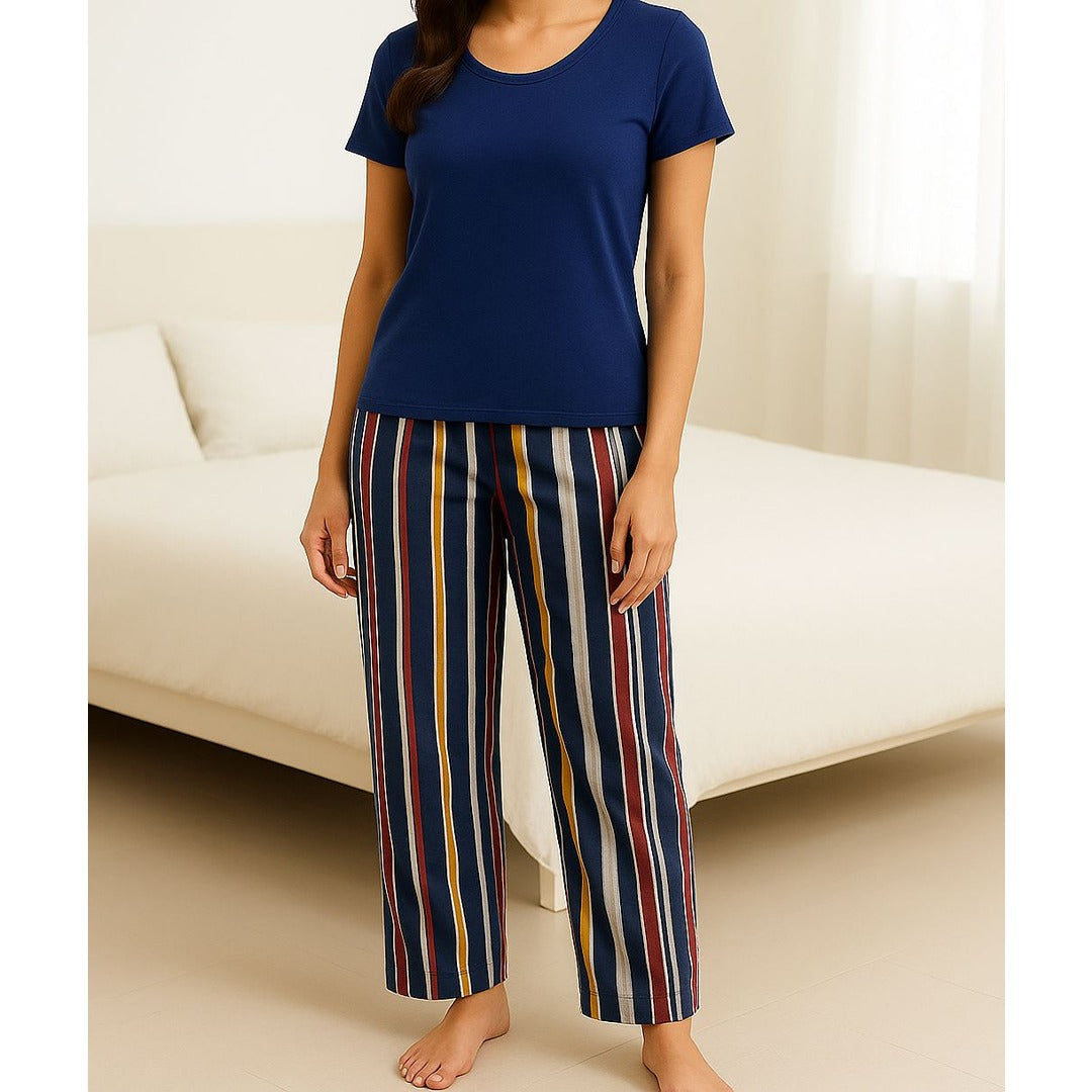 Women’s Jersey Night Suit – Printed Top & Pajama Set (Multiple Designs Available) – Soft Stretchable Fabric