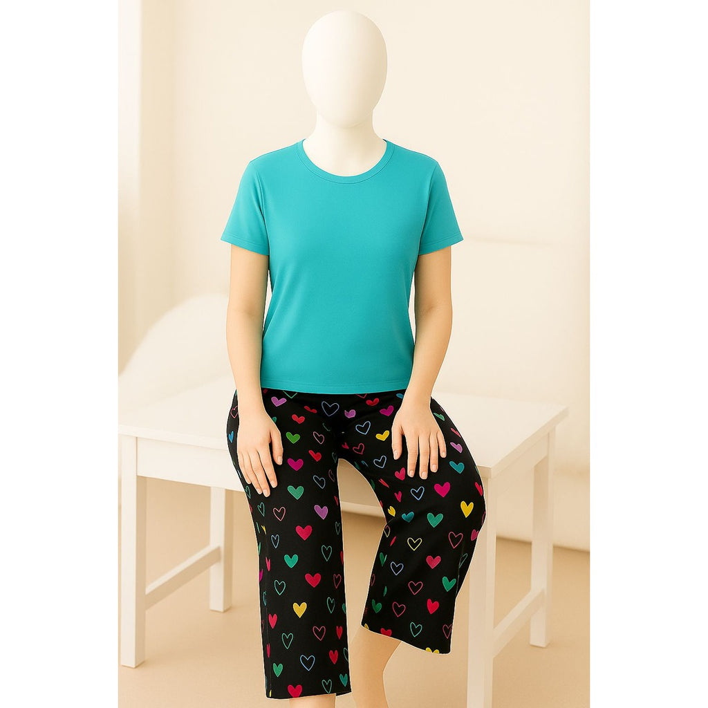 Women’s Jersey Night Suit – Printed Top & Pajama Set (Multiple Designs Available) – Soft Stretchable Fabric