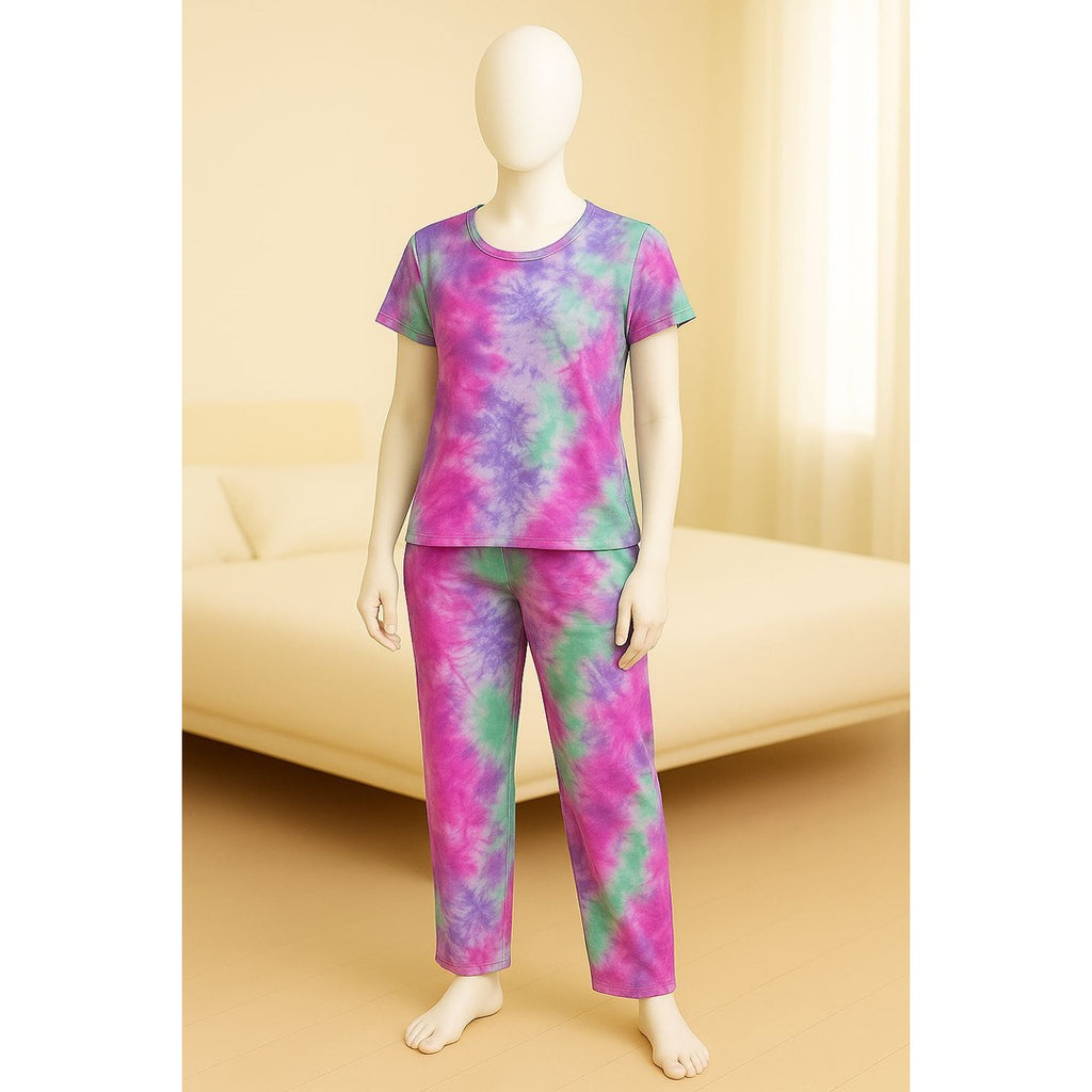 Women’s Jersey Night Suit – Printed Top & Pajama Set (Multiple Designs Available) – Soft Stretchable Fabric