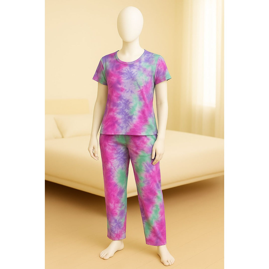 Women’s Jersey Night Suit – Printed Top & Pajama Set (Multiple Designs Available) – Soft Stretchable Fabric
