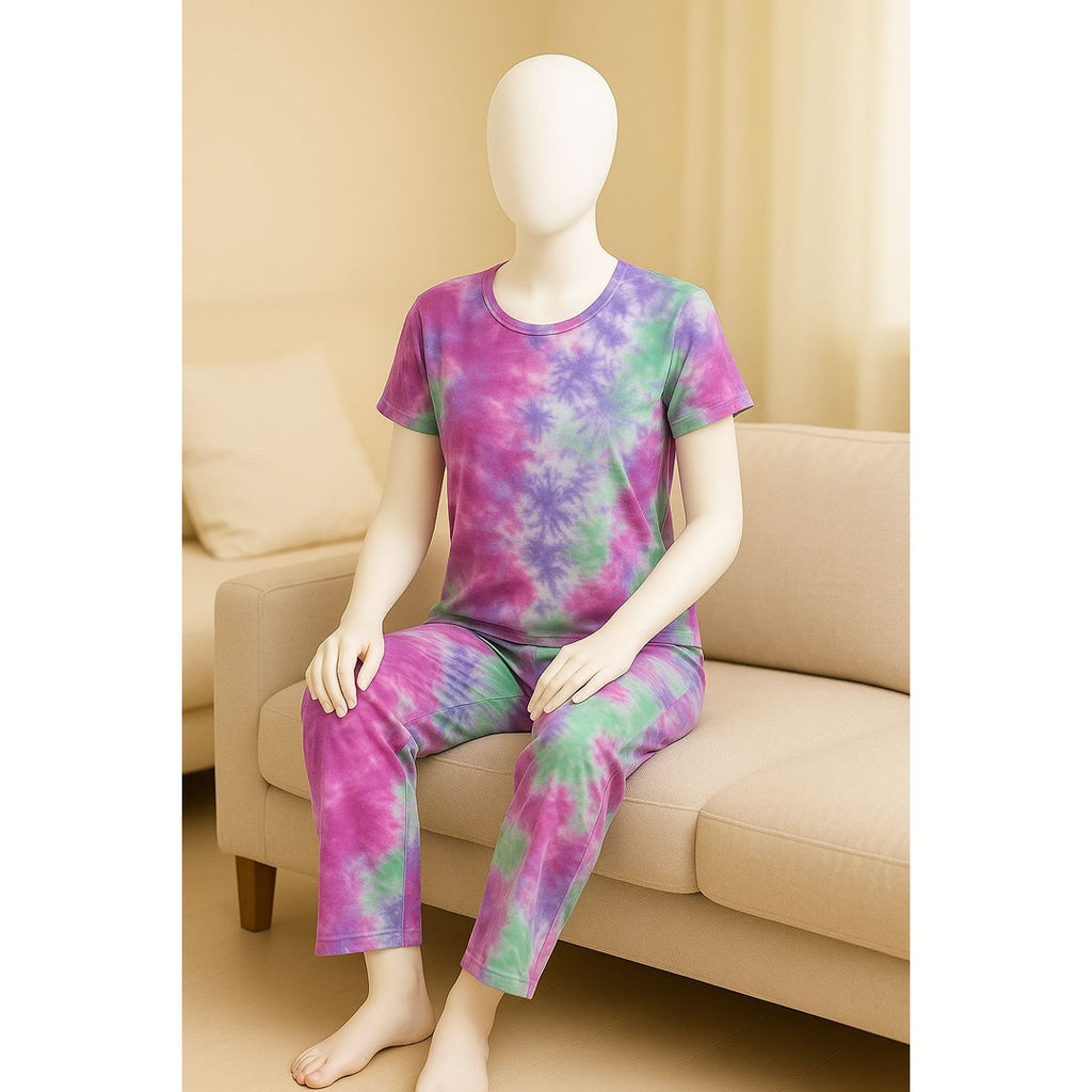 Women’s Jersey Night Suit – Printed Top & Pajama Set (Multiple Designs Available) – Soft Stretchable Fabric