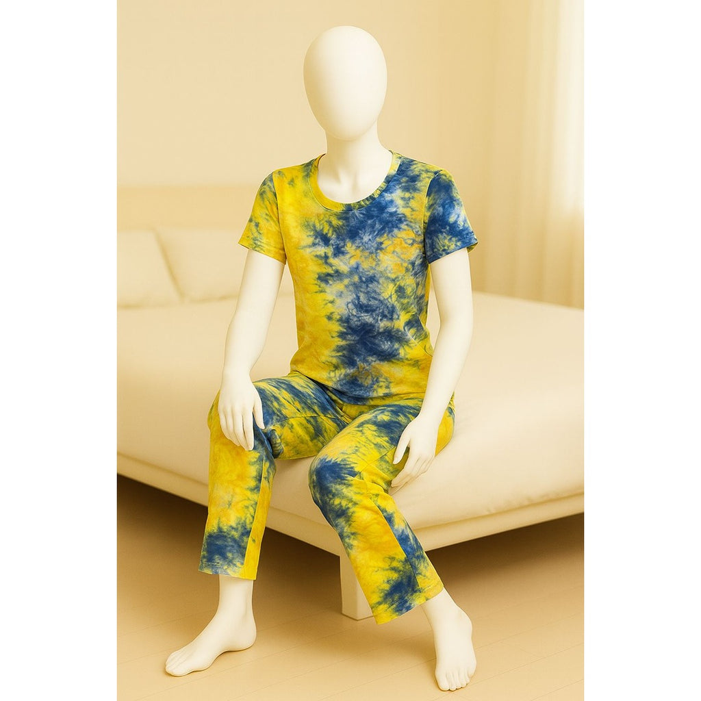 Women’s Jersey Night Suit – Printed Top & Pajama Set (Multiple Designs Available) – Soft Stretchable Fabric