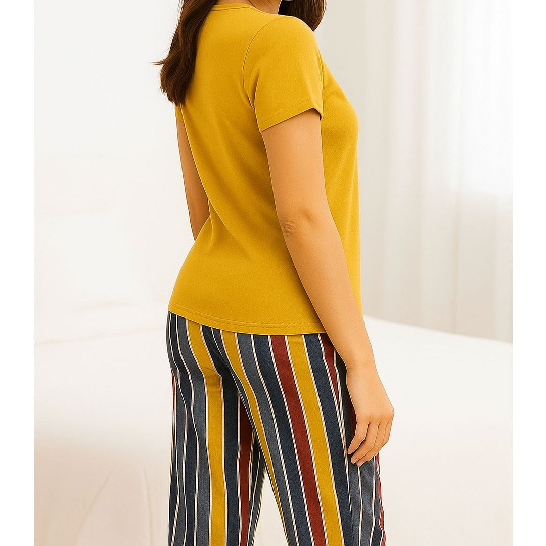 Striped Pajama Set with Mustard Top