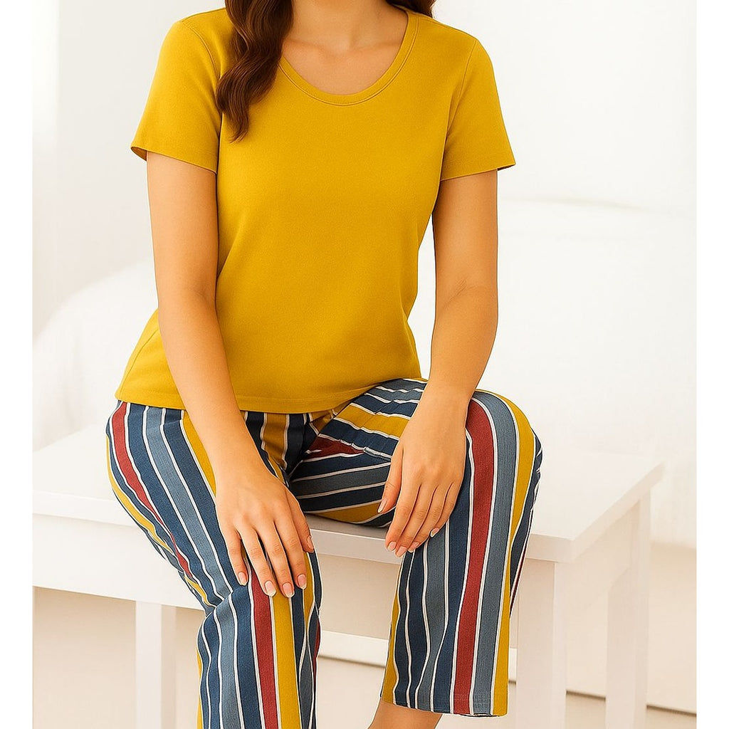 Striped Pajama Set with Mustard Top